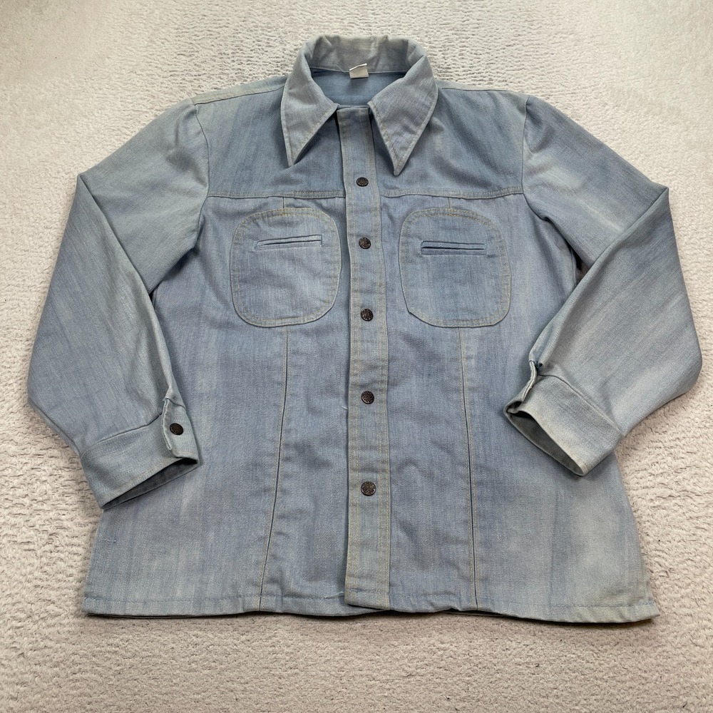 Vintage Jean Jacket Size Large 60s/70s Light Wash Denim Hippy Safari